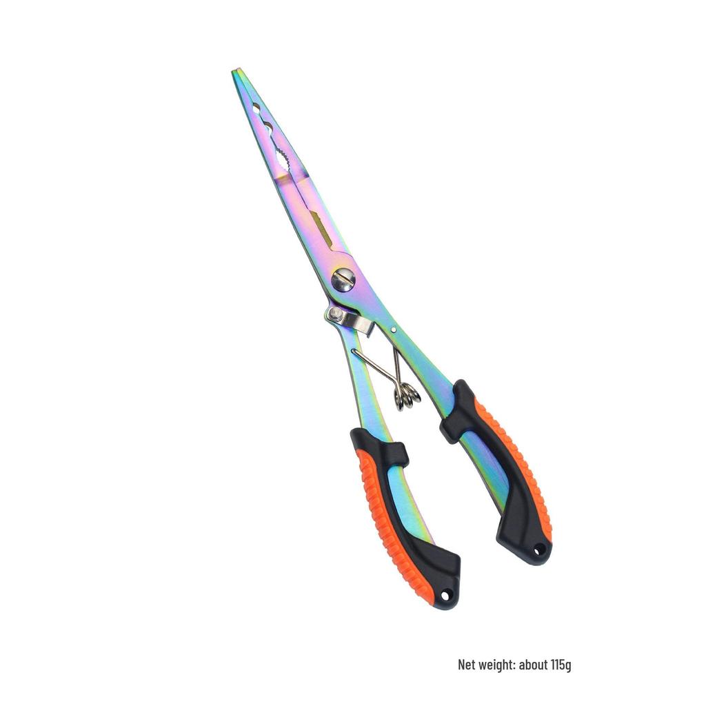 Long Nose Multifunctional Fishing Pliers: Lure, Fish Mouth Clamp, Hammer, Line Cutter, and Hook Control Tool.