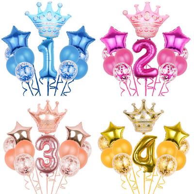 Fashionable Crown Digital Balloon Set, Aluminum Film Balloon, Children's Birthday Decoration, First Birthday Theme Decoration