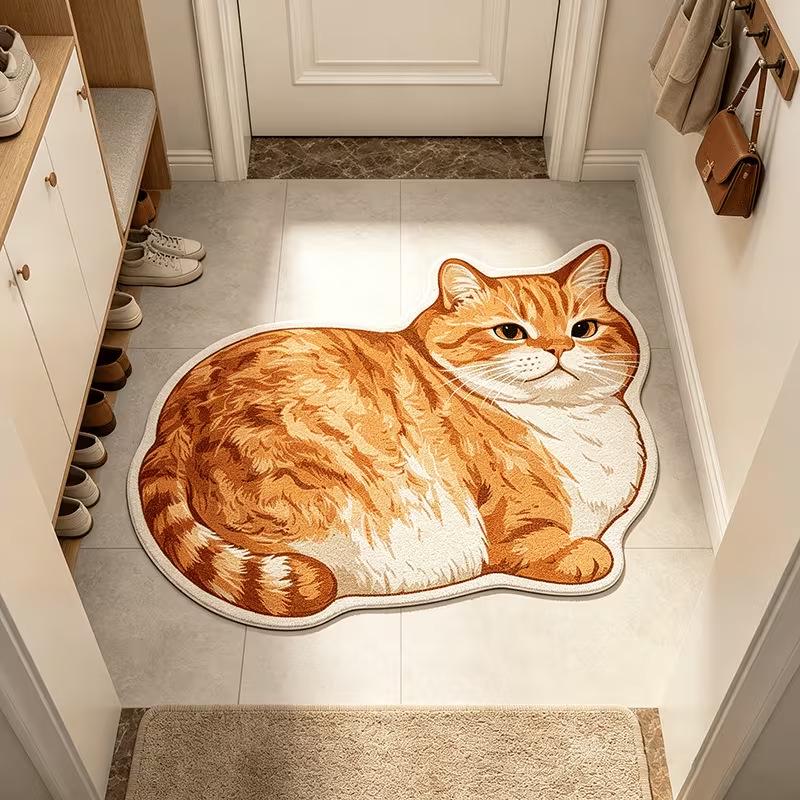 Cartoon Kat nepkasjmier vloermat: Vuilafstotend, Waterabsorberend voor Badkamer, Woonkamer, Balkon, en Huidvriendelijke Decoratie
