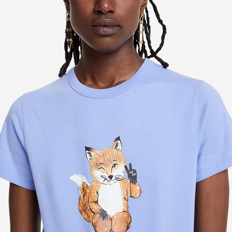 Maison Kitsune FW21 Cartoon Fox Print T-Shirt Women Tops Blue HW00131KJ0008-P426
