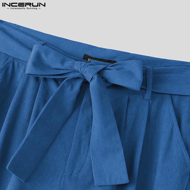 INCERUN Pánské vícekapsové bandážové zapínání na zip v pase Texturované jednobarevné harémové kalhoty