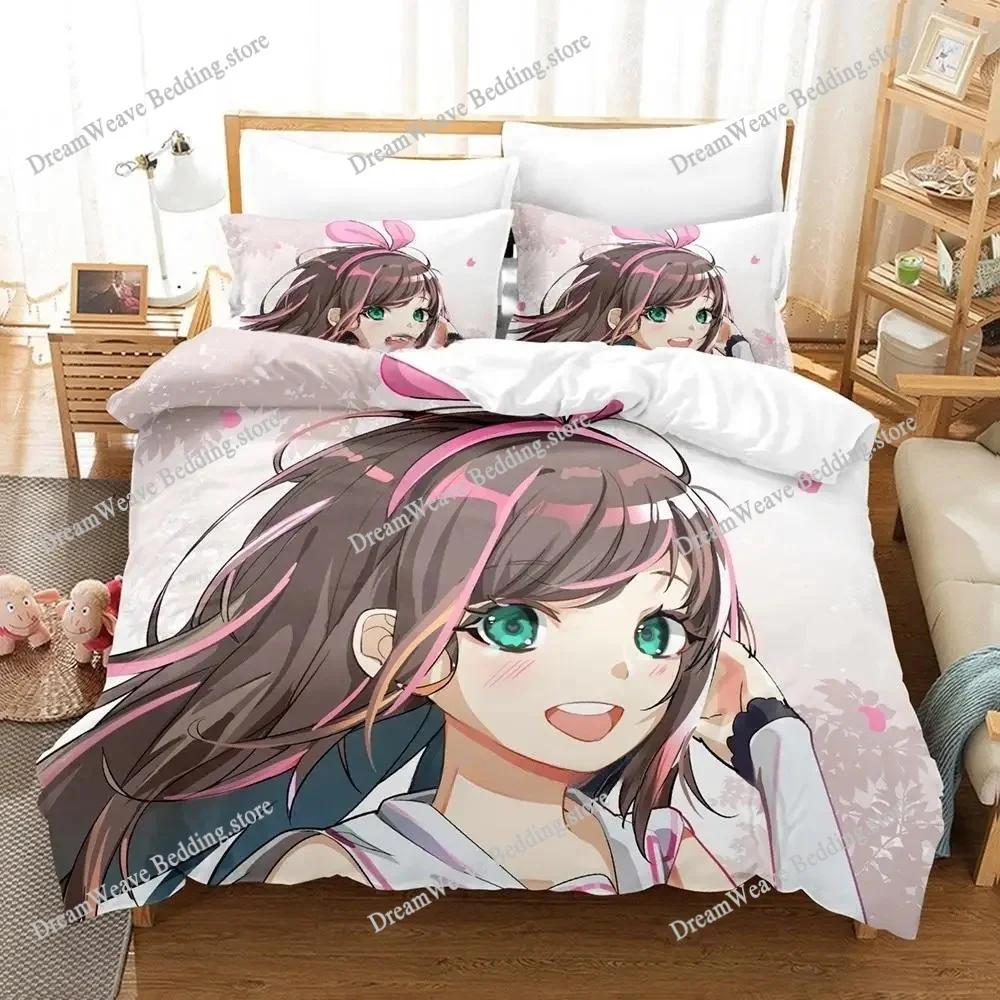 Kawaii Girls Kizuna AI Cartoon Poster Sheets Quilt Covers Bedding Dormitory Sheets Bedding Set Soft Warm Bedding Set Luxury Gift