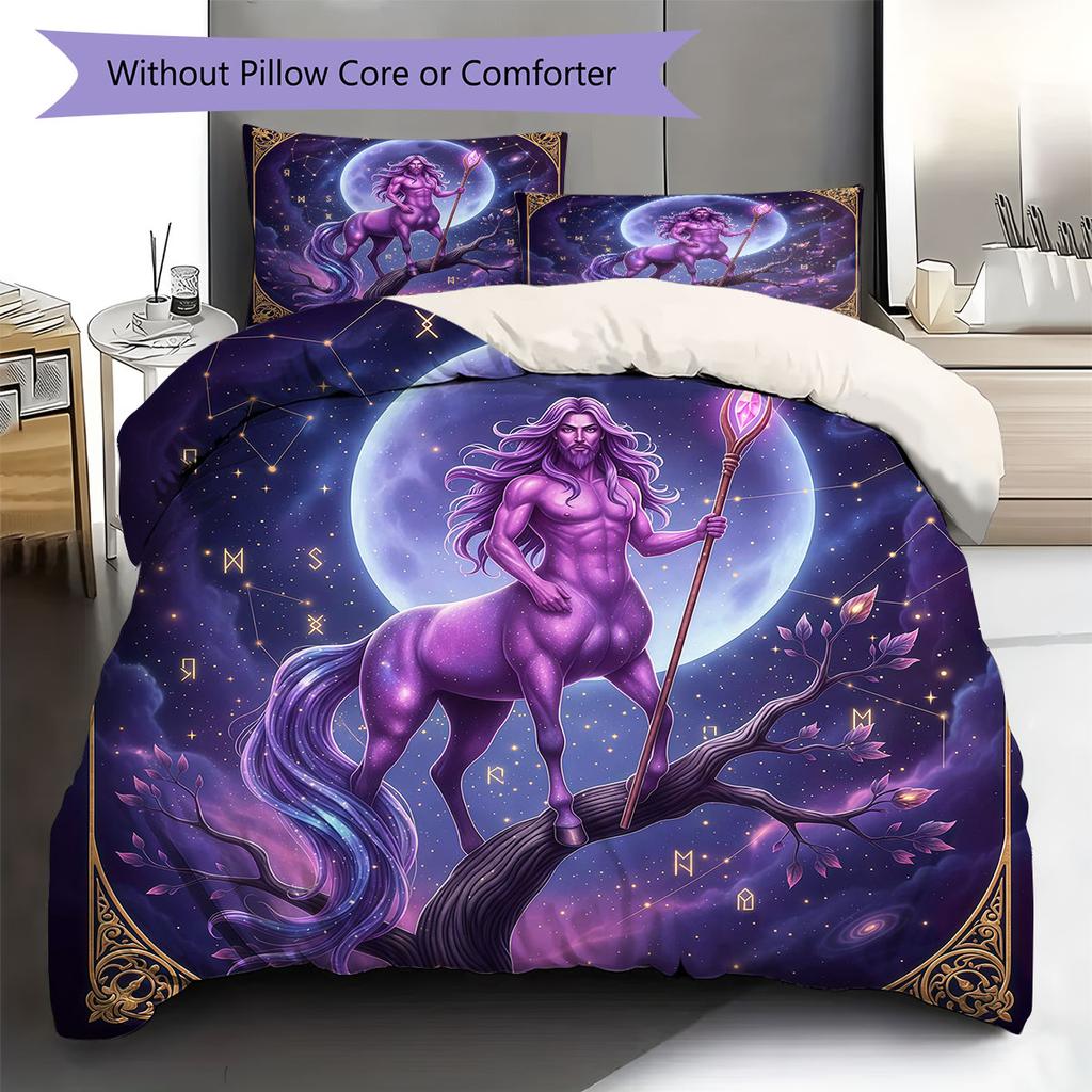 Purplemythicalcreature Pattern Bedding Quilt Set Quilt Cover Pillowcase Home Decoration Birthday Gift (1 * duvet cover + 2 * pillowcase, without core)