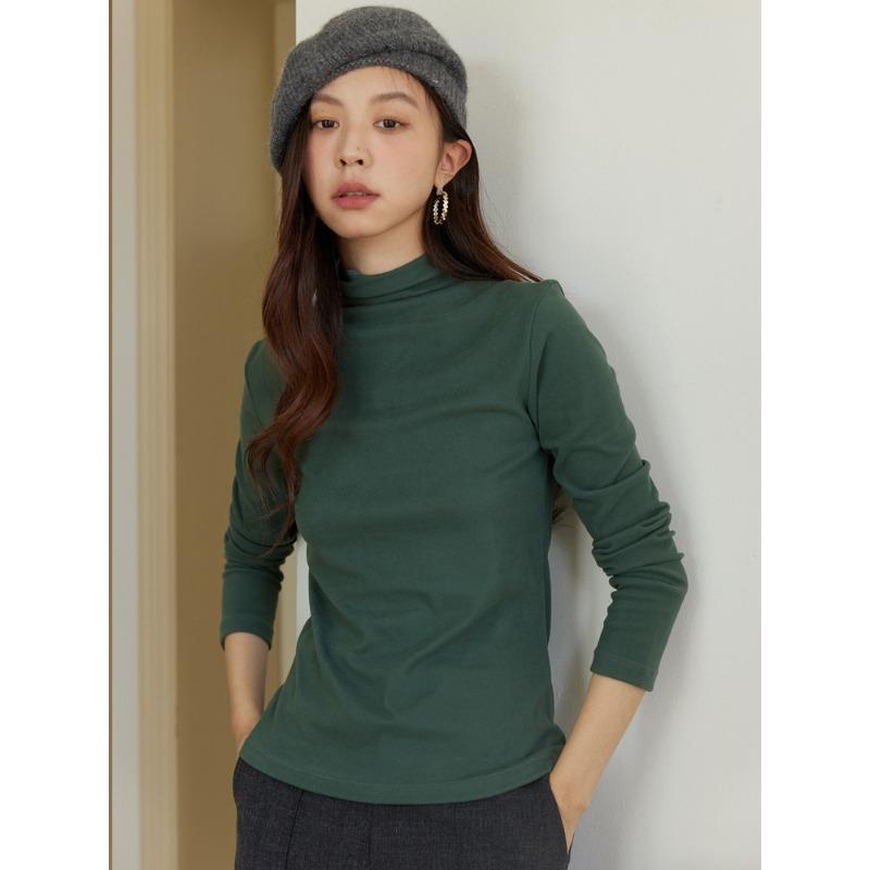 Autumn and Winter Women's Solid Color Semi-high Collar Double-sided Sanding Warm Base Shirt High Elastic Inner Slim Look All-match Base Shirt