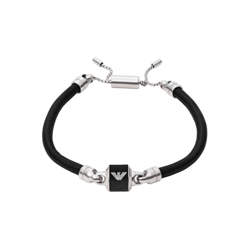 Emporio Armani Black marble and leather strap bracelet