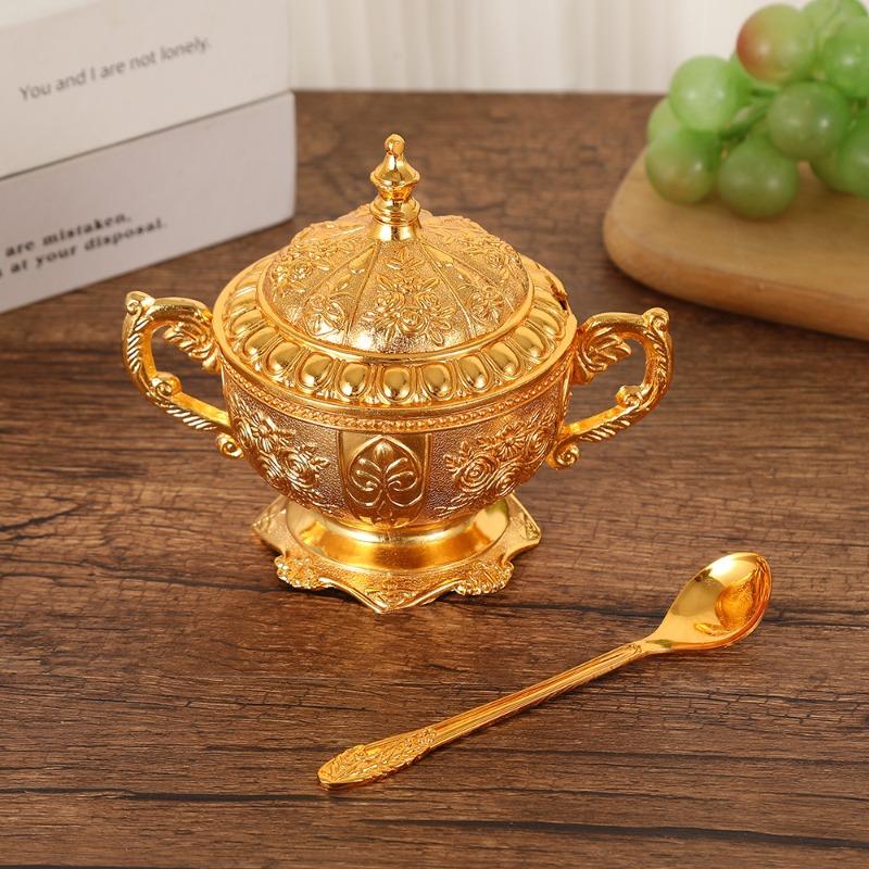 White Sugar Bowl, Creative Sugar Bowl, Flavoring Bottle, Flavoring Jar, Restaurant Kitchen, Golden Peacock Pattern Sugar Bowl