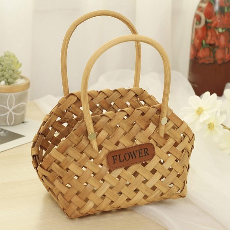 Hand-Woven Wood Flower Basket for Teacher's Day and Mother Day Online Celebrity Posing Props Portable Gift Basket