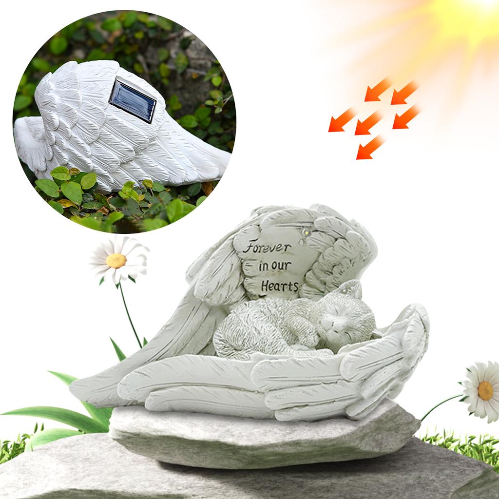 Engel Haustier Denkmal Statue mit Solarlicht Haustier Denkmal Gartenstatue Garten Friedhof Haustier Ornament für Verlorenes Haustier Grabstein Garten