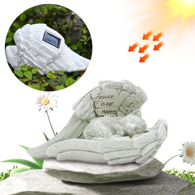 Angel Pet Memorial Statue with Solar Light Pet Memorial Garden Statue Garden Cemetery Pet Ornament for Lost Pet Tombstone Garden