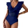 Solid Bathing Suits Summer Swimming Push Up V Neck Beachwaer Monokini Women Ruffle One Piece Swimsuit Women Swimwear