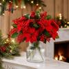 Vibrant Red Poinsettia Bunch for Home Artificial Flowers, Christmas Bouquet with Berries, Faux Silk Synthetic Flower Decoration Floral Stems