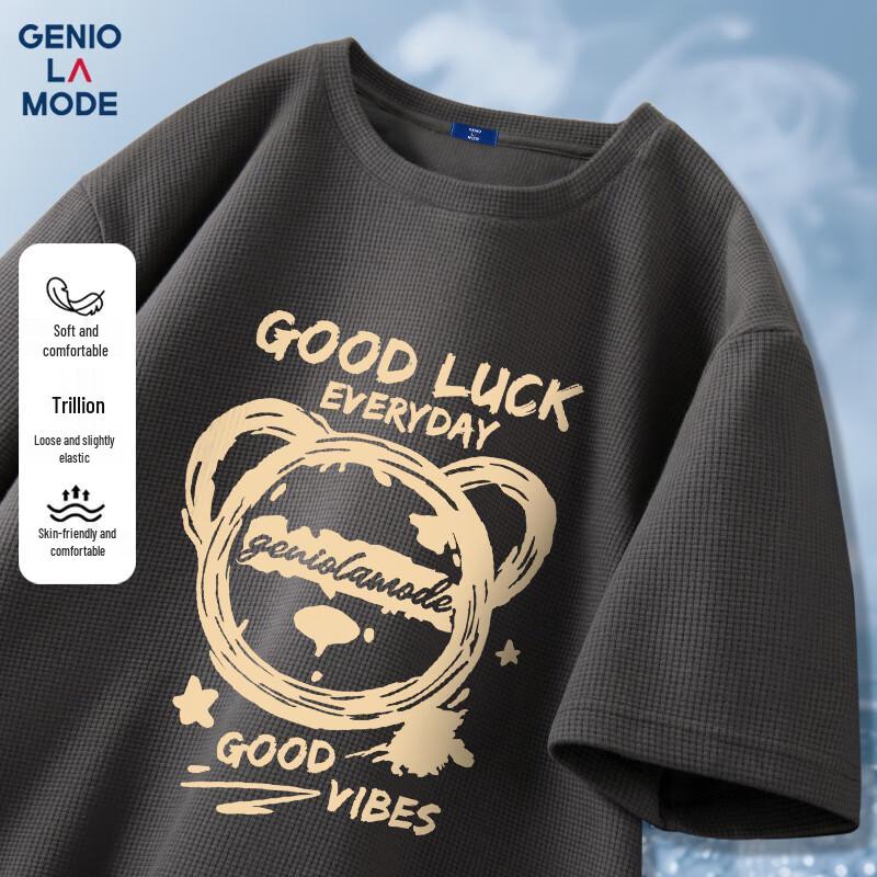 GENIOLAMODE Men s Waffle Knit Loose Fit Short Sleeve T-Shirt 2XL