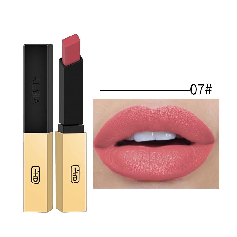 

Ярко маленький золотой слиток не прилипает к чашке Матовый красный 16-цветный золотой тюбик Телесная губная помада Beauty 07