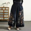Ethnic Embroidered Floral Denim Wide-Leg Lantern Pants - Plus Size, Women's Loose Fit