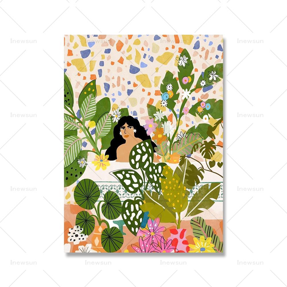 In Meditation Kunstdruck Yoga Dame Pflanze Darstellung Atmen Leinwand Abstrakte Blume Mädchen Wand Bild Für Wohnzimmer Wohnkultur