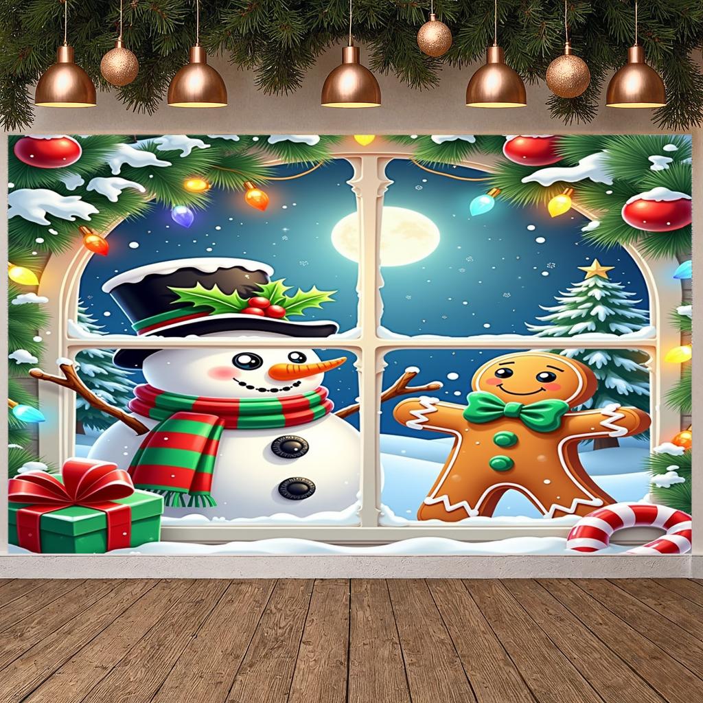 Winter Decoration Gingerbread Man New Year Banner Snowman Decor Colorful Lights Seasonal Decor For Indoor Decoration Holiday