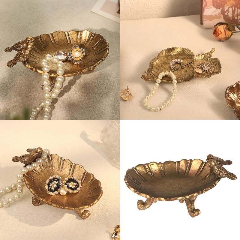 Jewelry Tray Decorative Zinc Alloy Accessory Dish for Vanity Display and Bedside Catchall, Vintage Style Storage Dish for Small Jewelry