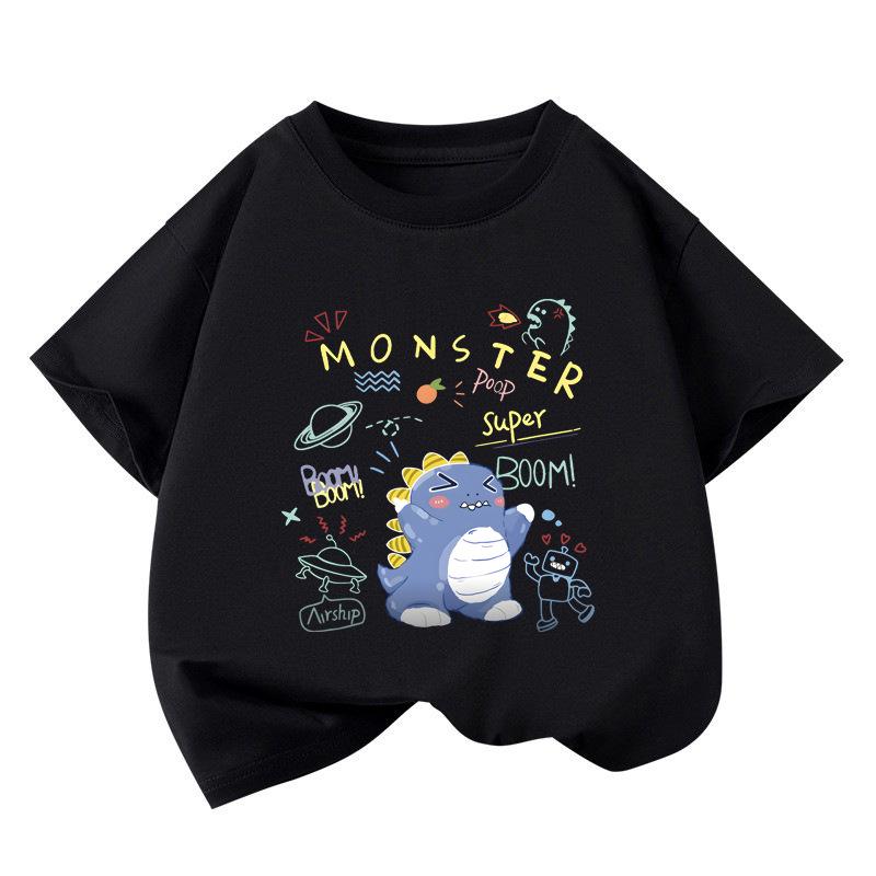 Little Monster Kids Cotton T-Shirt - Trendy Summer 2026 Short Sleeve for Boys & Girls 150 cm чёрный