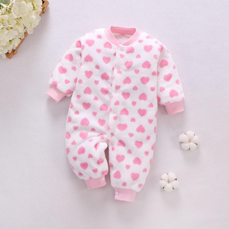 Baby Flannel One Piece Pajamas Newborn Autumn and Winter Plush Home Clothes Infant Bodysuit