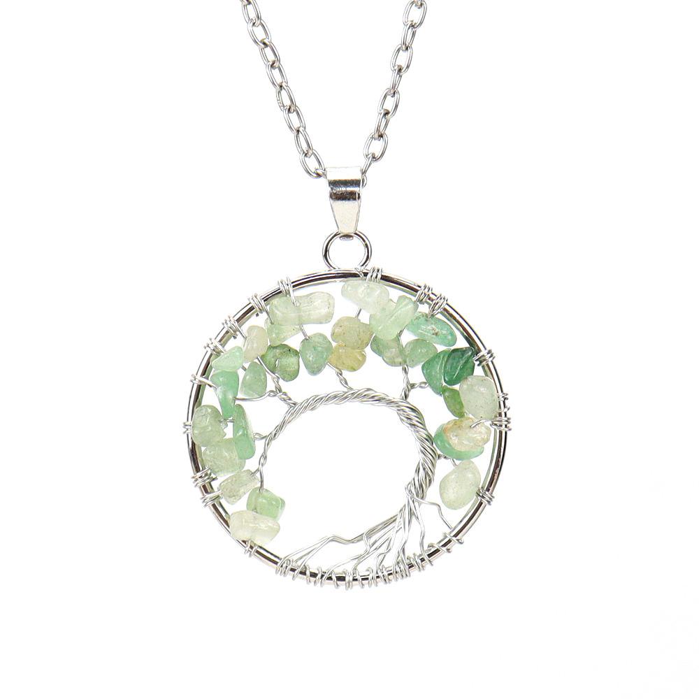 Silver Hand-Wound Colorful Crystal Gravel Curved Tree Of Life Pendant Necklace N111
