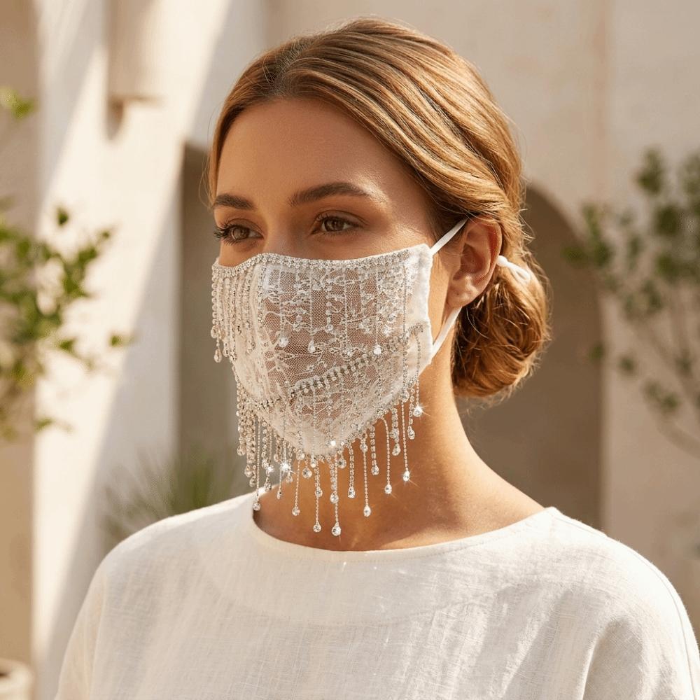 Strass Damen Schleier Maske Atmungsaktives Netz Quastenmaske Elegante Cosplay Maske Kostümzubehör