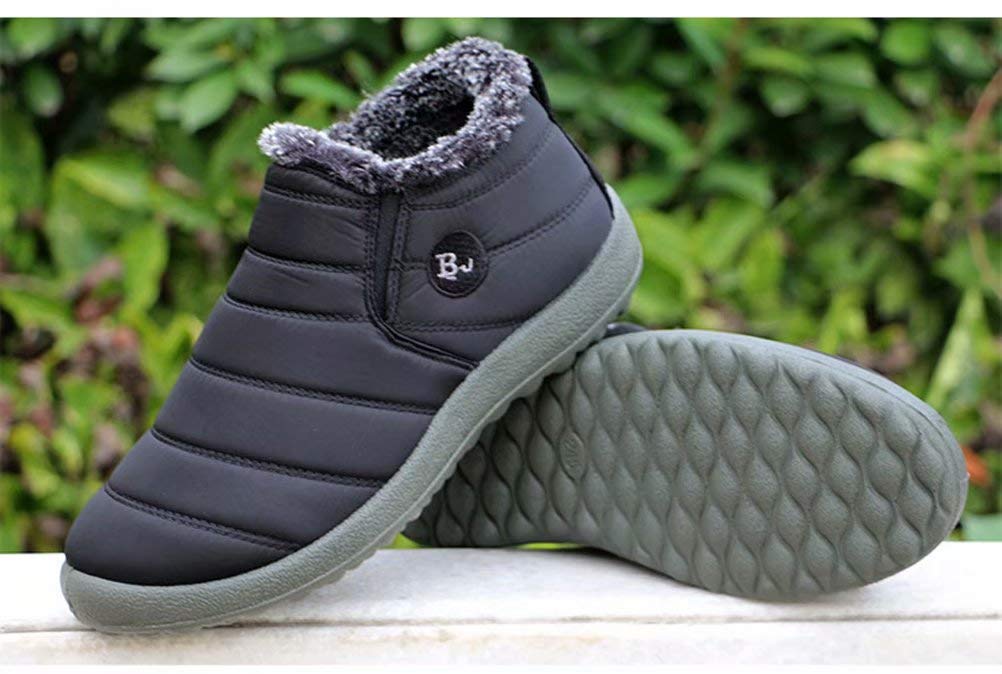 Bageson Winter Snow Cold Weather Thick Cotton Fleece Size Men's Boots, Shoes, Sole, Waterproof, Shoes, Warm, Lining, Non-Slip (Black, 24.5)