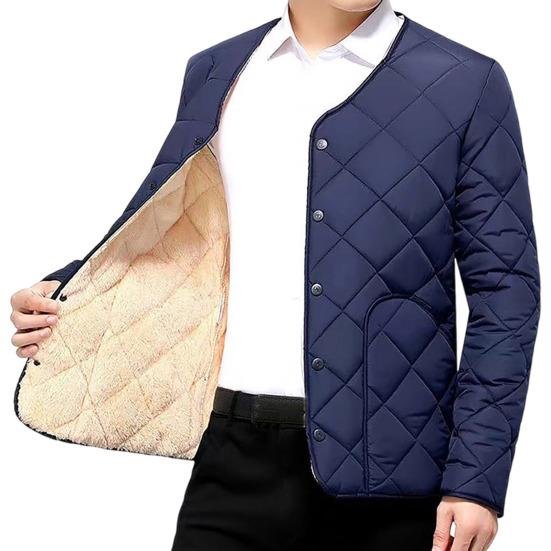 Men Cotton Coat O-Neck Long Sleeve Diamond-Shaped Stitching Button Placket Coat Solid