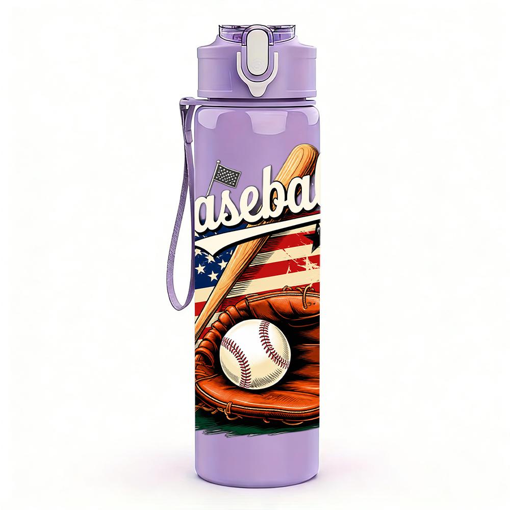1PC American Flag Baseball Bat Graphic 750ml Color Plastic Water Bottle Leakproof Flip Straw Lid For Sports Office Home Use