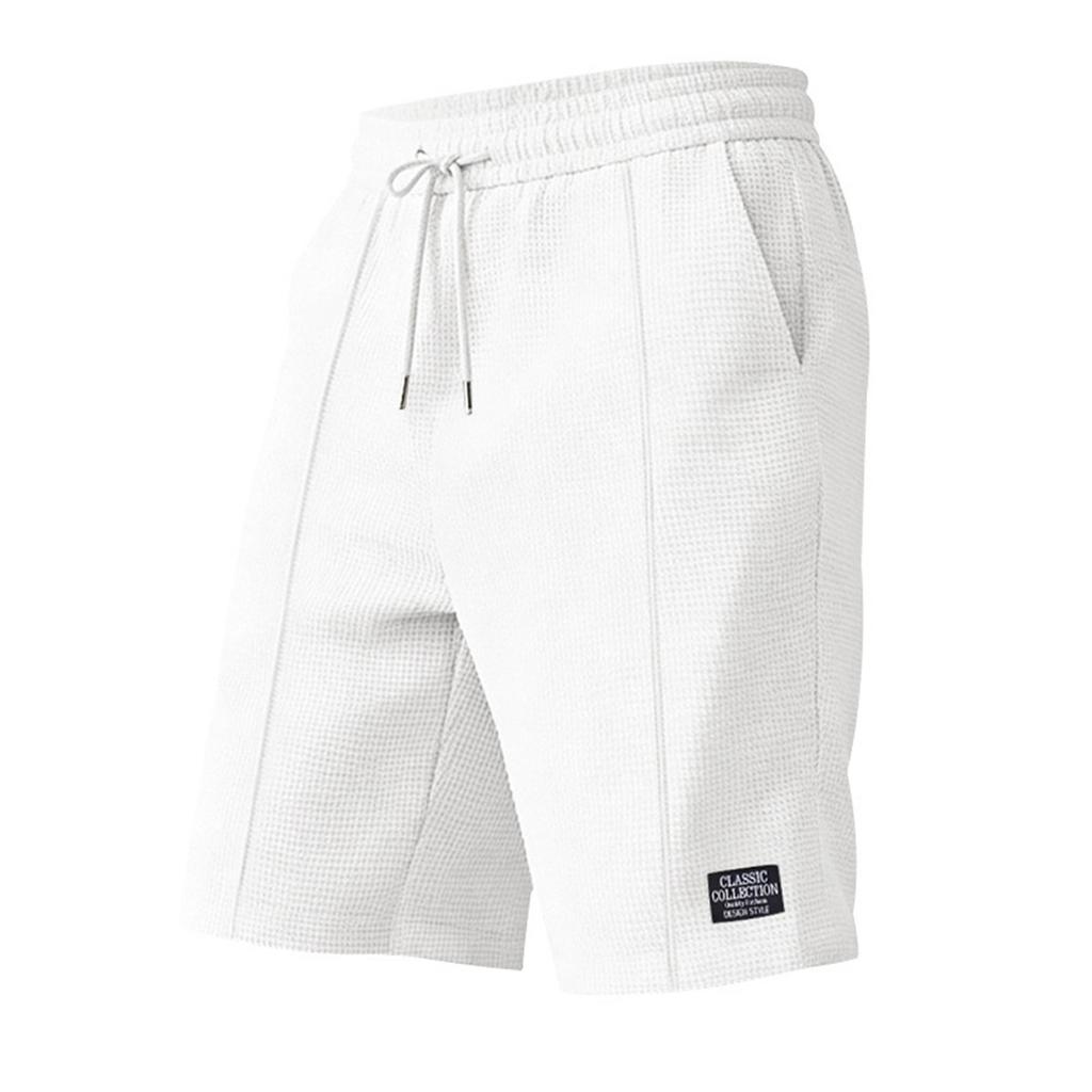 Men's Casual Shorts - Drawstring Elastic Waist Wide Beach Pants - Pocket Label Five-pocket Pants