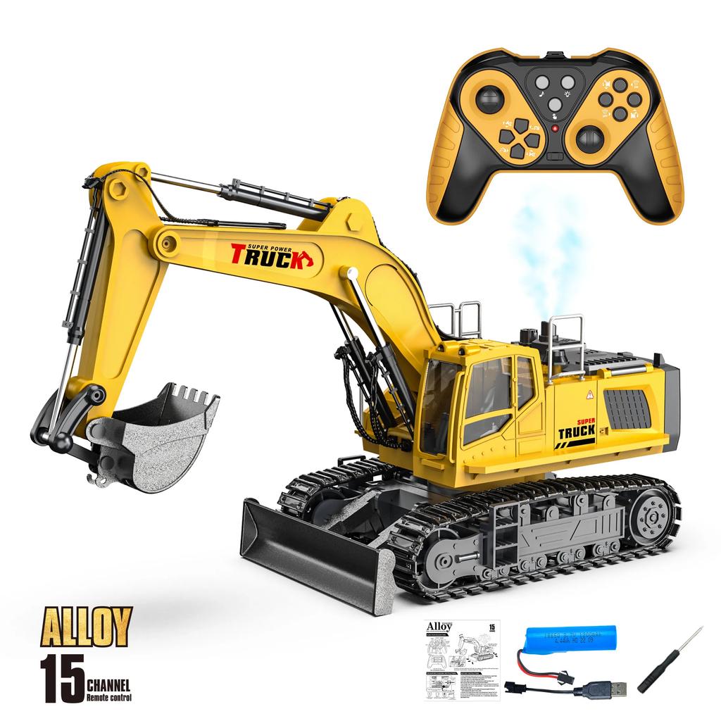 12/15/17ch Rc Excavator Alloy Truck Toy Kids 2.4g Radio Controlled Car Engineering Electric Vehicle Machine Christmas Gifts Boys