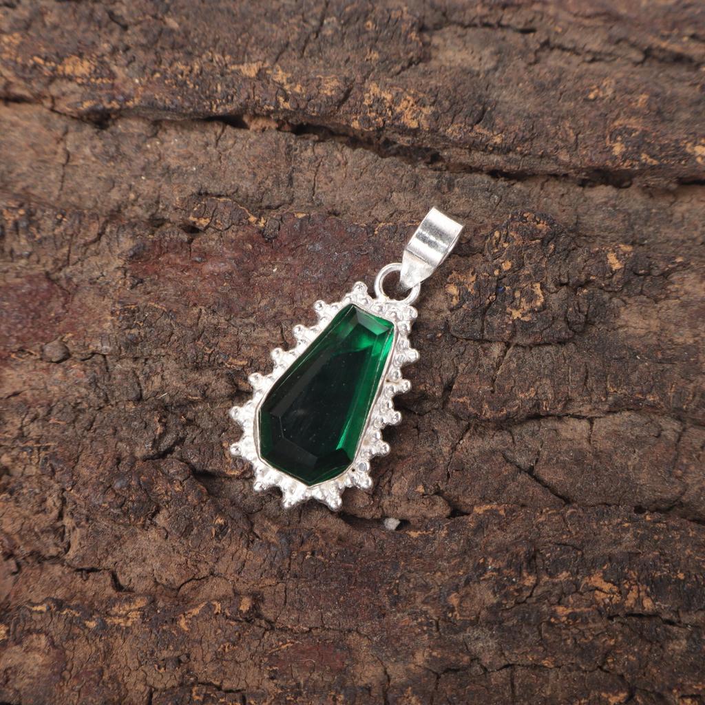 Green Emerald Gemstone 925 Sterling Silver Best Sisters Gift Handcrafted Pendant PP-54-12