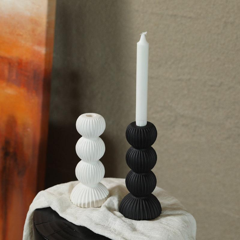 Enfeites Suporte de Vela Cerâmico Castiçal Esfera Geométrica Costura Listras Decoração de Mesa para Casa Suporte para Vela