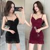 Sweet and Pure Sexy Mesh Splicing Lace Suspender Base Tight Hip Dress Short Nightclub Overalls