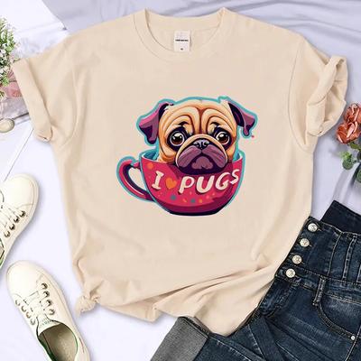 Pug T-shirts Women Y2K Summer Anime T Shirt Girl 2000s Designer Japanese Clothes Unisex