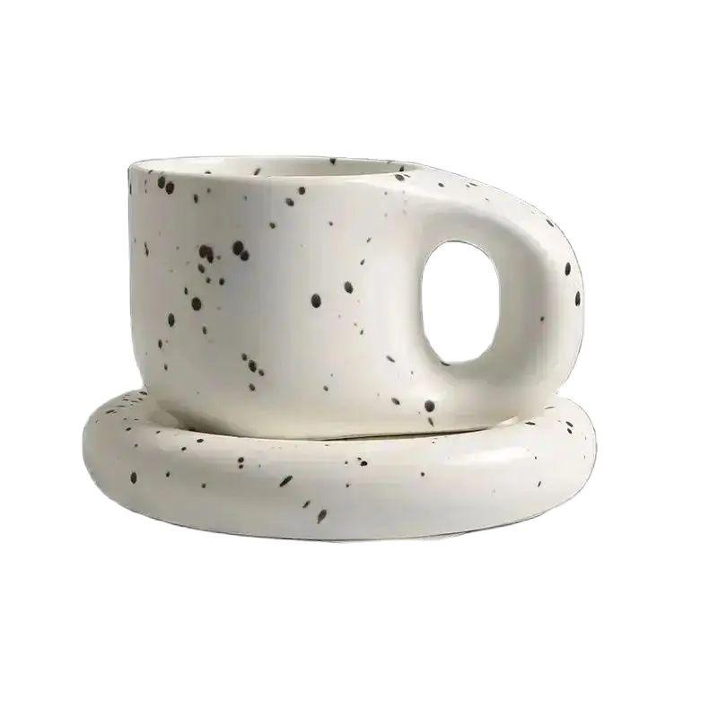 Splash Ink Floriddle Keramiktasse mit Untertasse, Kaffeetassen und Untertassen, Tasse für Home Office, Koreanische Tassen, 400ml