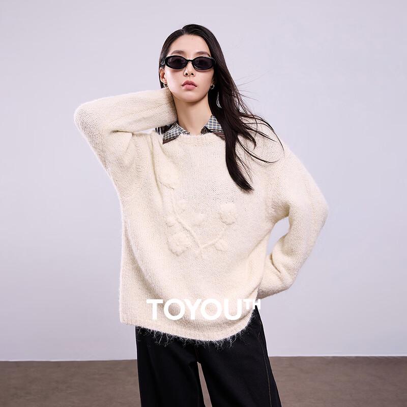 Chuyu Women s 2026 Spring Floral Jacquard Knit Sweater S