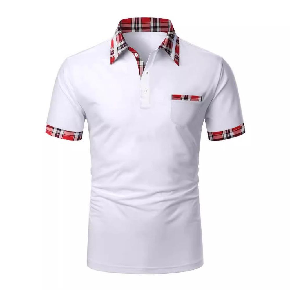 Lattice Stitching Men Summer Short Sleeve Fashion Lapel Polo Shirt Men Business Casual Sport Tops Polo Shirt