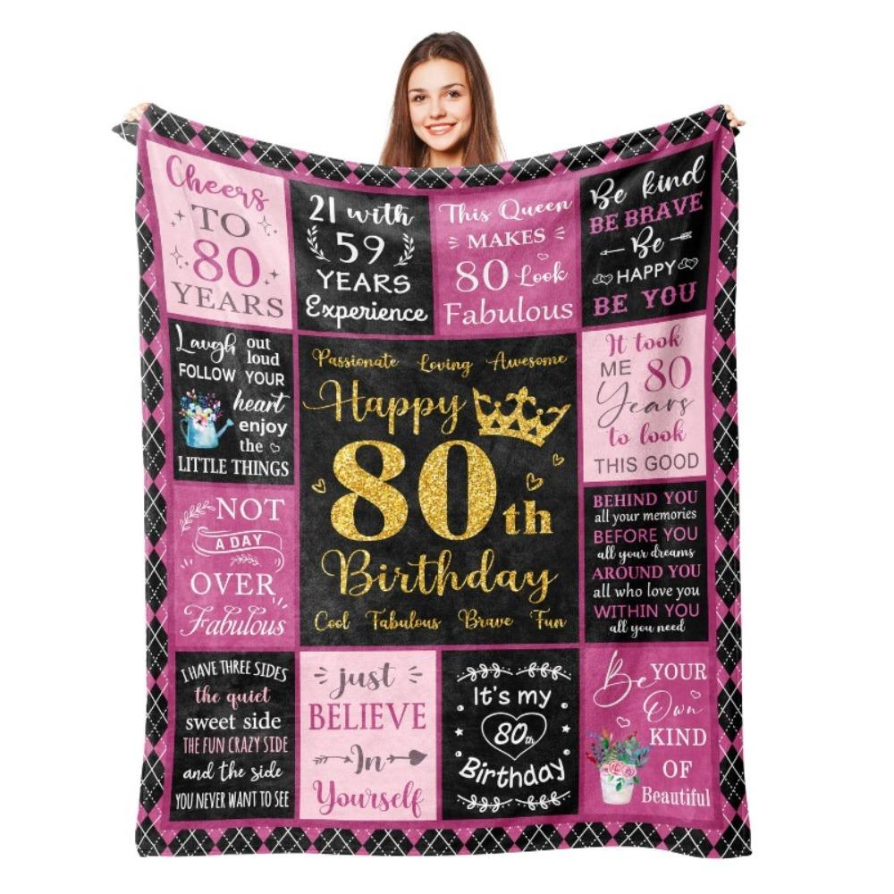 80. Geburtstag Geschenkdecke Druck Weiche und Bequeme Flanelldecke für Sofa Bett Wohnzimmer