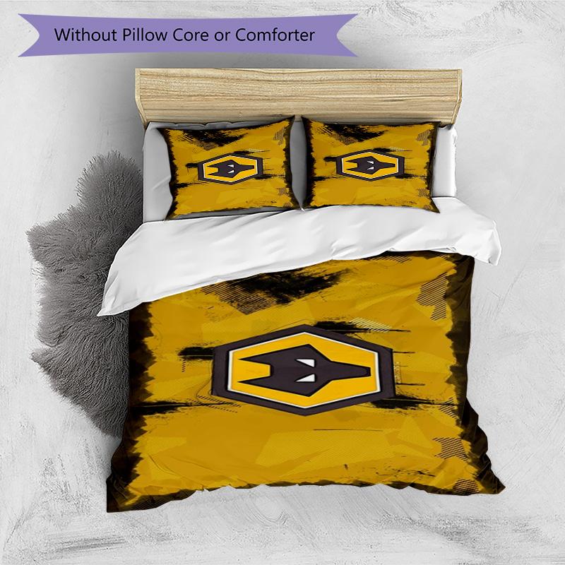 Wolves Football Club Emblem Printed Pattern Duvet Cover Set – Includes 1 Duvet Cover and 2 Matching Pillowcases Bedroom Decor Christmas Gifts