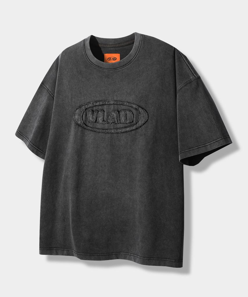 Dimiteulibeullaeg Vlad Cutoff Applique Short Sleeve T-Shirt_Pigment Charcoal