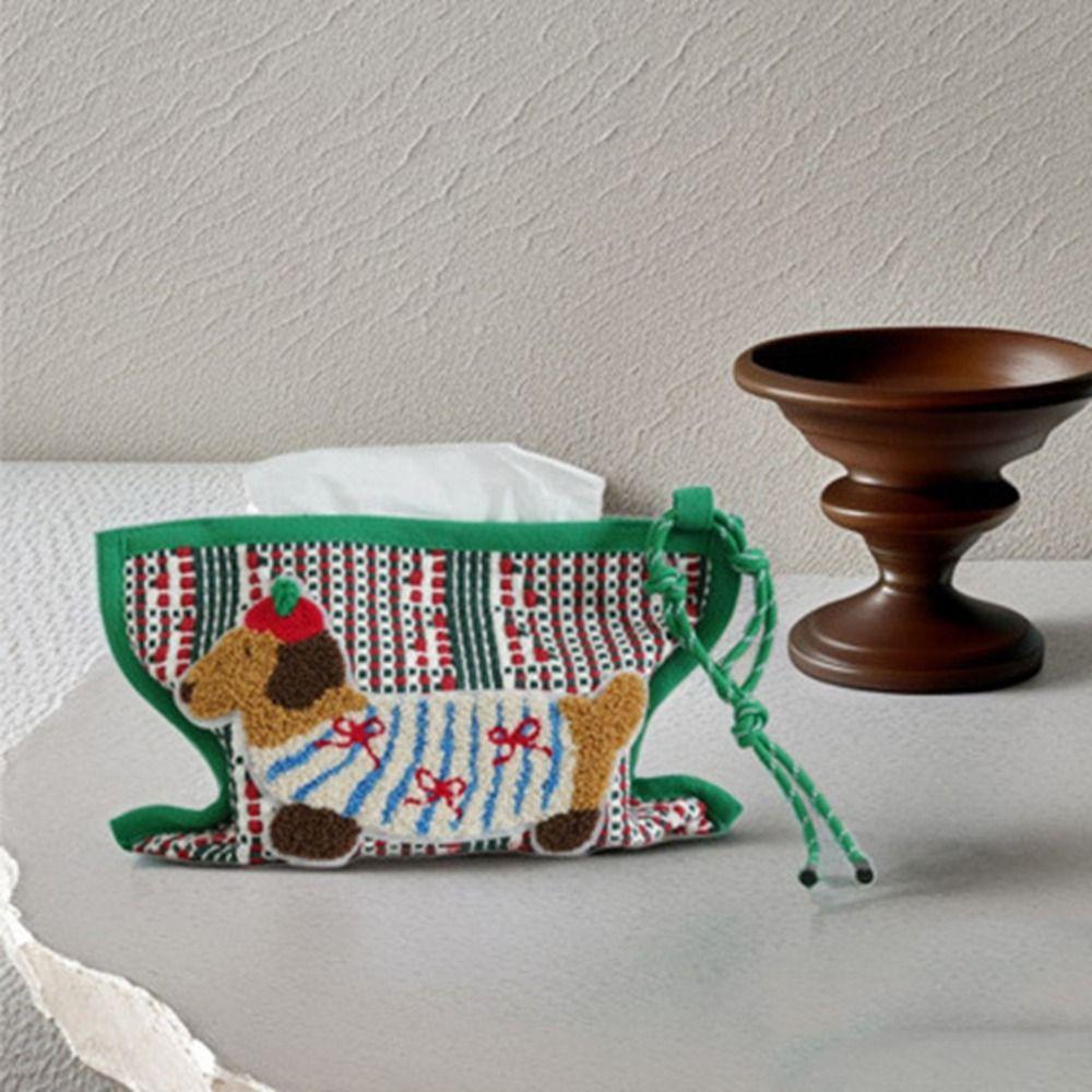 Hanging Woven Tissue Bag Rustic Style Paper Towel Bag Creative Dachshund Tissue Box Christmas