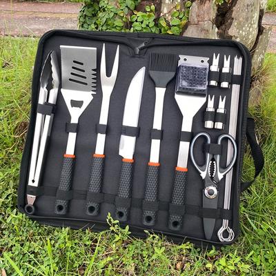Hot Sale Silicone Handle Stainless Steel BBQ Tools Set Portable BBQ Accessories Grill Kit Outdoor Camping Barbecue Utensils