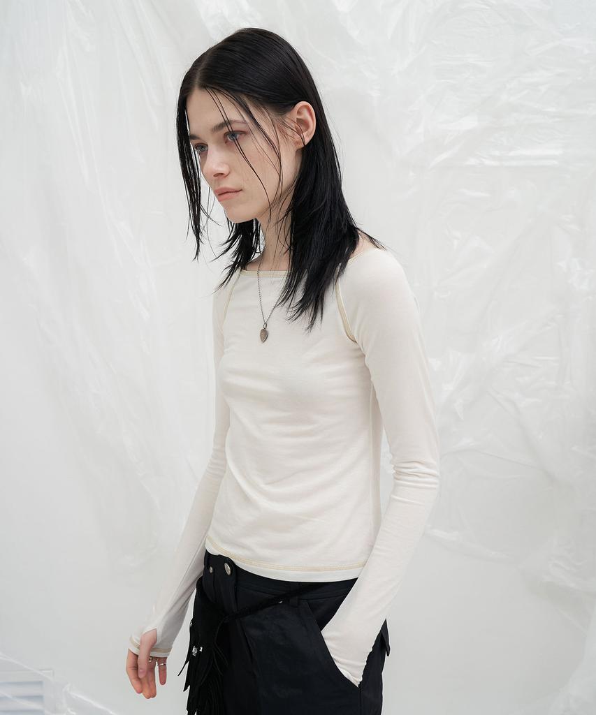 Yusentig Stitch Off-Shoulder T-Shirt Ivory Aw5Xe23203