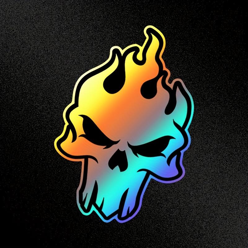 2Pcs Holographic Flame Skull Decals Waterproof Glossy Stickers Fit Motorcycle Bike Body Car Fuel Tank Decor