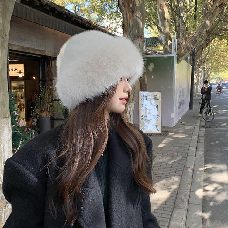 Nouveau Chapeau d'Hiver Japonais pour Femmes en Automne et en Hiver Épaissi Fourrure Imitation Fourrure Chapeau de Pêcheur Chaud Couleur Unie Polyvalent Chapeau Mongol