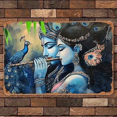 2d Flat 20*20cm, Vintage Hindu Deity & Peacock Wooden Sign, Wall Hanging Artwork, Multipurpose Decor, Indoor Outdoor Use, Wooden Material, for Home