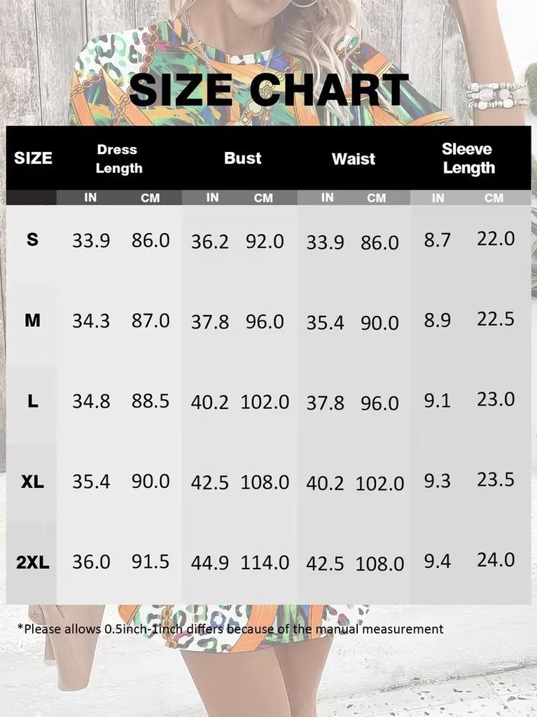 Europe, America 2026 summer new printing abstract pattern color chain design short-sleeved dress