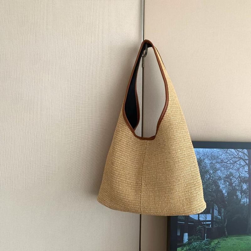 Retro Straw Shoulder Bag Stylish Simple Beach Travel Vacation Tote Bag Women Casual Versatile Handbag Summer New Underarm Bag