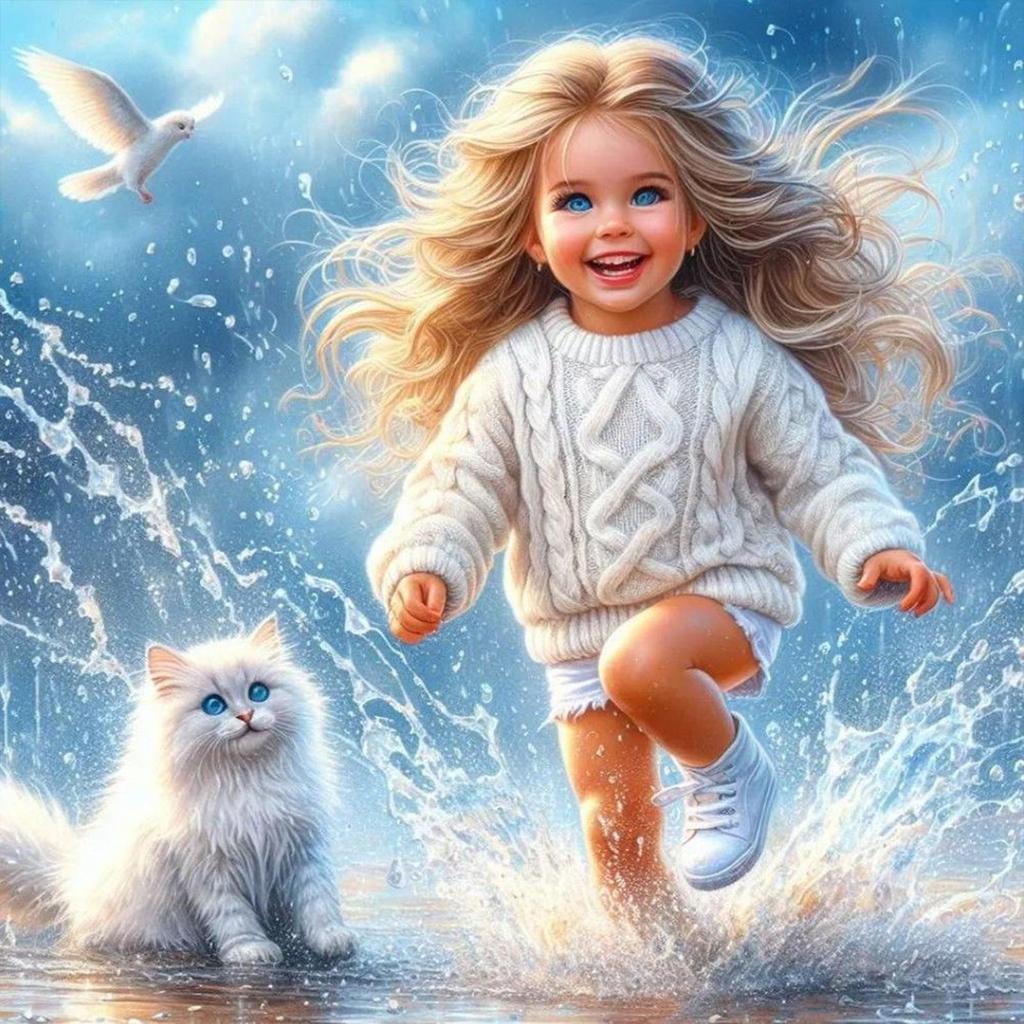 Animal and Girl Full DIY 5D Round Drill Diamond Art Diamond Painting for Adults/Beginners Gift Idea Home Wall Decor 40x40cm