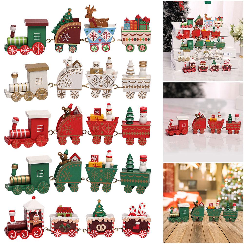 DIY Mini Train Christmas Tree Decorations Window Display Ornament Wooden Christmas Tree Desktop Ornament Christmas Supplies